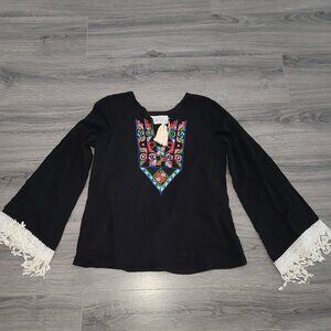 EUC Dor Dor Couture size L Open Fringe Embroidered Jacket Boho Hippie